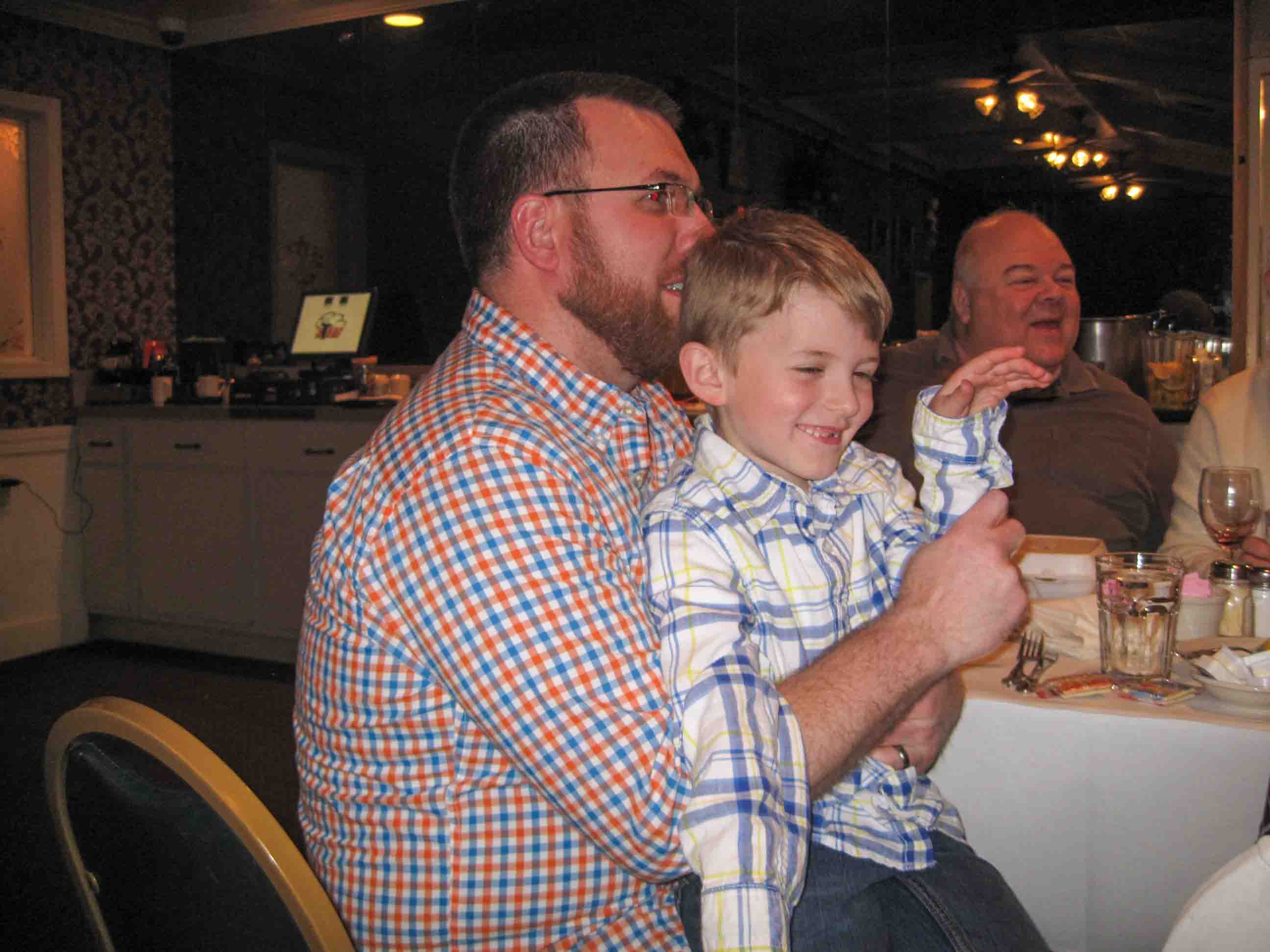 Celebrating the 50th Wedding Anniversary of Shirley & Joel Sexton.  Chris & Wyatt Yommer, Don Crabtree
Location:  TAT Restaurant, Columbus OH
Date:  29 Mar 2014
Source:  Julane Crabtree